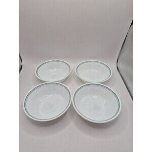 Corelle Country Cottage Green & Blue Rim Cereal Soup Bowls Set of 4 Vintage